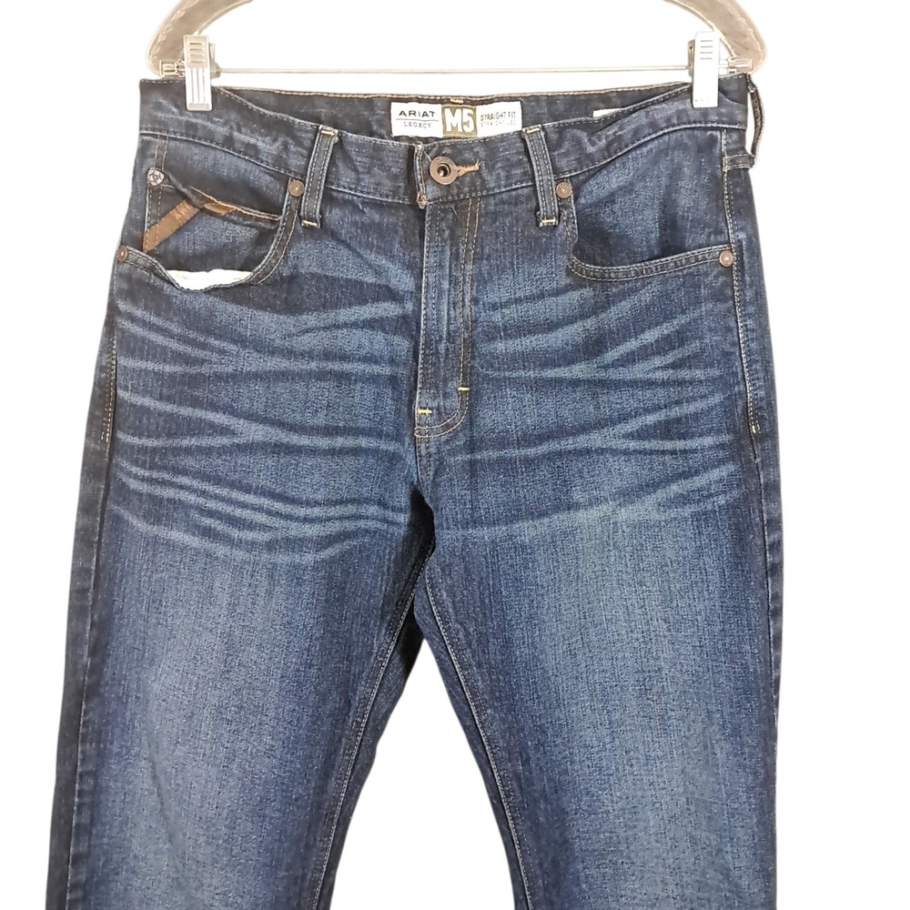 Ariat M5 Legacy Straight Jeans 34x34 Dark Wash Western Workwear Cowboy Wiskering - Picture 3 of 14